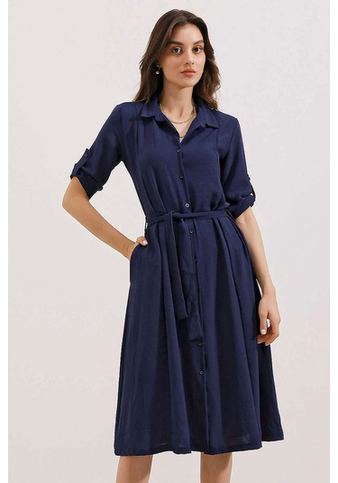 Gabria Ön Düğmeli Elbise Lacivert
