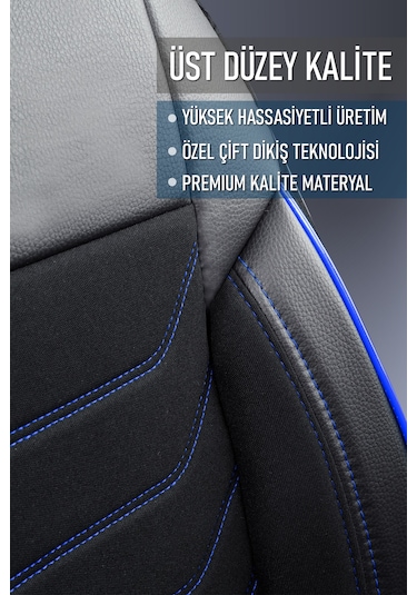 Tofaş Kartal L Uyumlu Lüx Deri Detaylı Oto Koltuk Kılıfı Ön Arka Takım Carbon Siyah Mavi