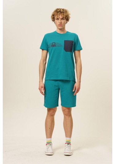 Benetton Bnt-m20436-23y Erkek T-shirt BNT-M20436-R1359 Petrol