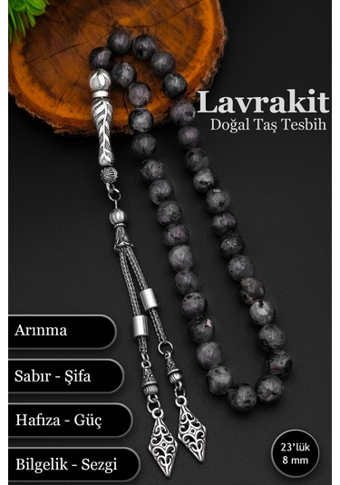 Erkek Doğal Taş Tesbih Lavrakit Tesbih 8 Mm Bt038 Gri
