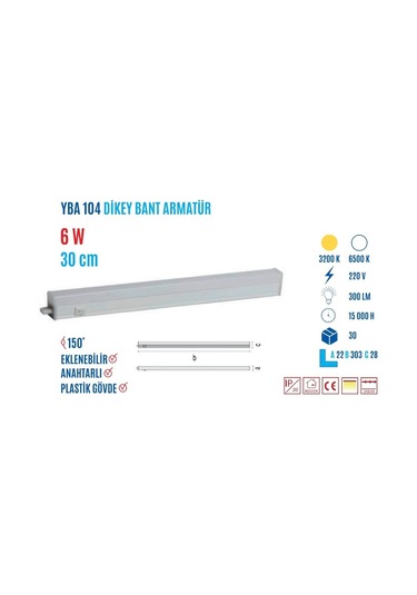 Ycl Yba-104G 6W 30Cm Günışığı Led Bant Armatür Beyaz
