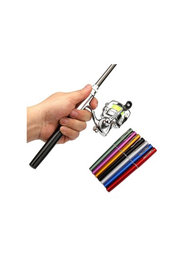 Katlanabilir Olta Makarası Kombinasyonu Mini Kalem Olta Takımı Teleskopik Olta Kamışı Döner Makara Kombinasyonu Takımı D Siyah