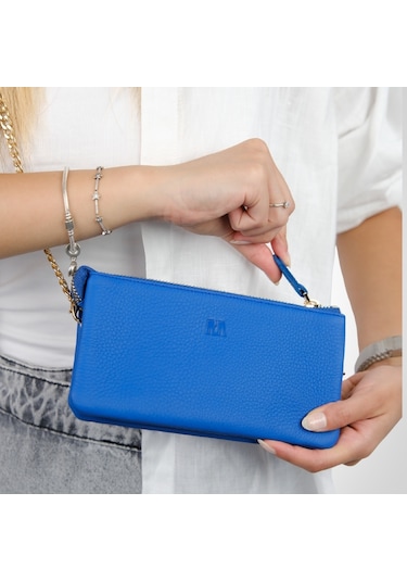 Mft Leather Hakiki Deri Kadın Cüzdan Çanta Almeda 5463 Flother Mat Saks Mavi