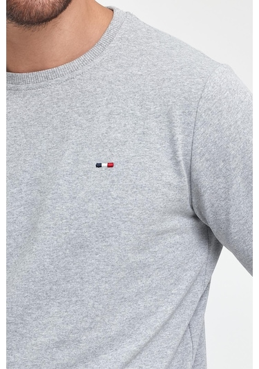 MMetalic Erkek Gri Bisiklet Yaka Nakış Detaylı Regular Fit Sweatshirt 001