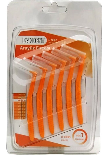 Pakdent L Tipi Arayüz Fırçası - Turuncu 0,45 Mm