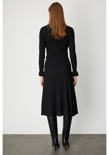 On Kadın Piliseli Midi Triko Etek 69201 Siyah Siyah