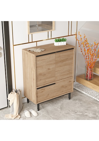 Lidya Ayakkabılık Çok Amaçlı Dolap 3 Kapaklı Metal Ayaklı Sepet Kahverengi