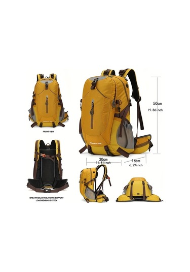 Dashanshop Orange Geniş Kapasiteli Hafif Unisex Outdoor Sırt Çantası Ayarlanabilir Göğüs Kayışları Çıkarılabilir Çerçeve Çok Cepli Kampçılık İş Seyahati Altın