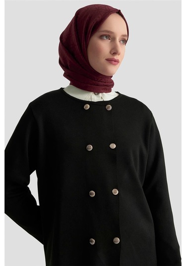 Armine Trend Düğme Detaylı Triko Takım 25ktd6118 Siyah Siyah