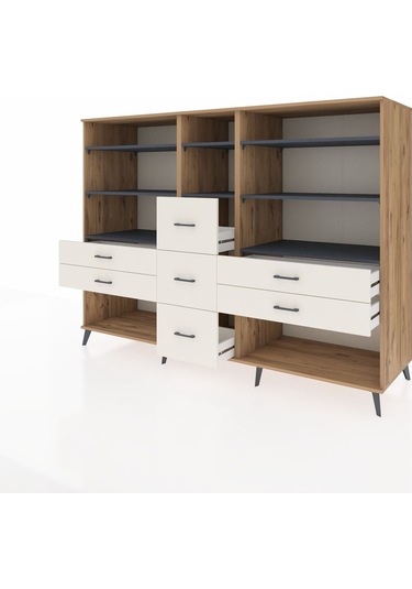 Kronos Dolap 8 Raflı 7 Çekmeceli 220x59x163 Çam-antrasit/aytaşı Çam-antrasit/aytaşı