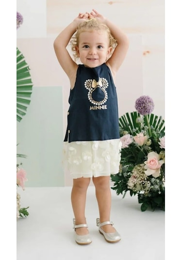 Minnie Mouse Kız Çocuk Lacivert Tül Etek Elbise Mn15634 Lacivert
