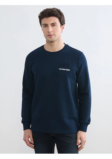 Lc Waikiki Lacivert Bisiklet Yaka Baskılı Erkek Sweatshirt
