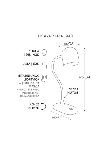 Şarjlı Dokunmatik Masa Lambası, 4000k Gün Işığı, Usb Şarjlı .