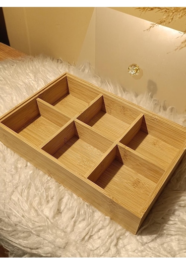 Ahşap Bambu 6 Bölmeli Kapaklı Poşet Sallama Bitki Çayı Saklama Kutusu Kabı Bambu