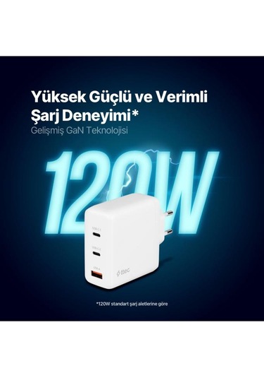 Ttec Smartcharger Trio Gan 120w Pd Seyahat Hızlı Şarj Aleti 2 Usb-c+usb-a