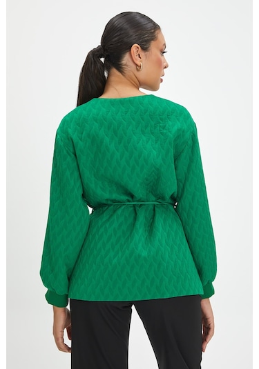Örgü Desenli, Kuşaklı Bluz - Modern Ve Şık Tasarım - Günlük Ve Özel Kullanım İçin Zarif Tasarım Yeşil