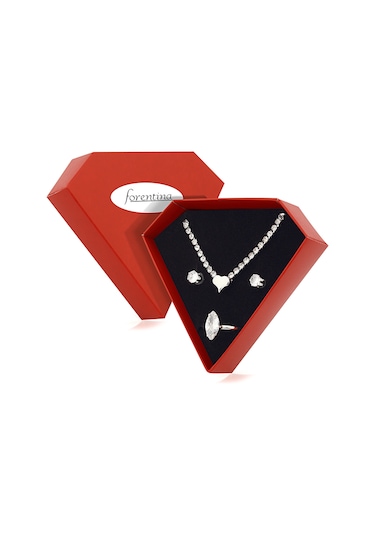 Forentina Zirkon Taşlı Kolye Küpe Yüzük Takı Seti PS2514