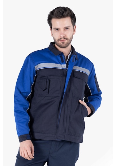 İş Montu Reflektörlü Cepli Kapitoneli Lacivert - Saks Mavi
