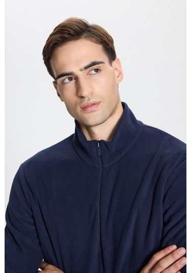 Anti-pilling Tüylenme Yapmayan Standart Fit Bato Yaka Soğuk Geçirmez Sweatshirt Polar Lacivert