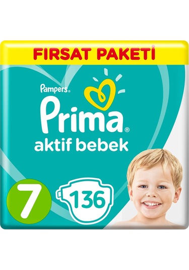 Prima Bebek Bezi 7 Beden 15+ KG Fırsat Paketi 4 x 34 136 Adet 4'lü