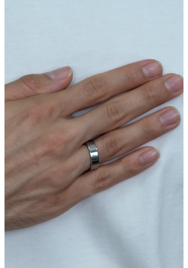 Takı Dükkanı 6 MM Parlak Düz Çelik Alyans Yüzük Cl39 001