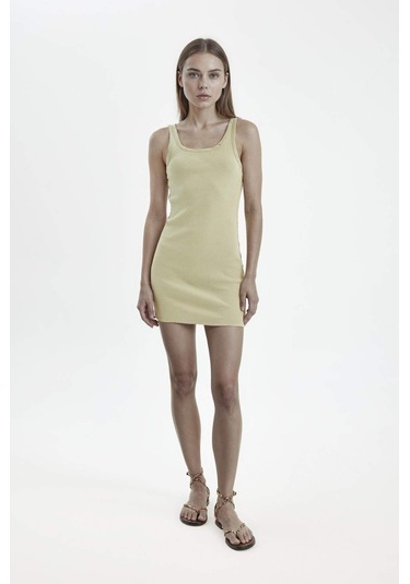 DeFacto Coool Bodycon Vücudu Saran Basic Düz Fitilli Kaşkorse Kolsuz Mini Elbise A0732AX24SMKH271