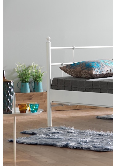 Lalas-s Çift Kişilik Ferforje Metal Karyola-beyaz Ahşap Latalı