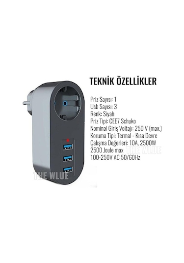 Akım Korumalı Tekli Duvar Priz 3xusb 2.1a 2500watt Çocuk Korumalı Diğer