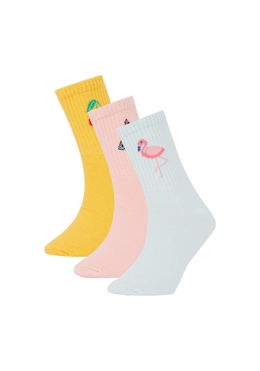 DeFacto Kız Çocuk 3'lü Pamuklu Uzun Çorap N1748A6NSKR1