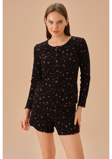 Suwen Mina Şort Takımı Sh25192663911 Siyah Baskılı Siyah