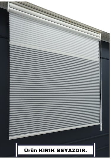 Çift Mekanizmalı Jaluzi Görünümlü Tül+stor Güneşlik Perde Çiftli Sistem - 2 Perde Tek Ürün Beyaz-düz