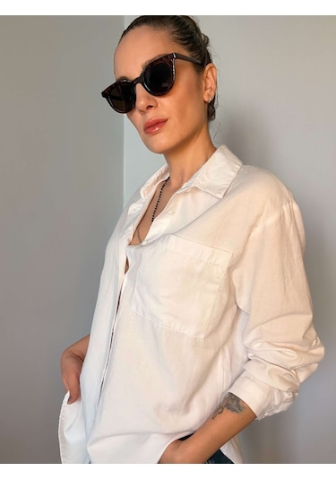 Ali Butik Ekru Basic Keten Gömlek Ekru