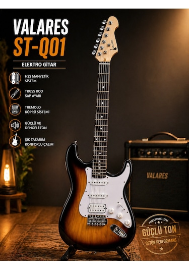 Valares St-q01 Leektro Gitar Üst Seviye Sahne Performansı Full Aksesuar Hediyeli Sunburst