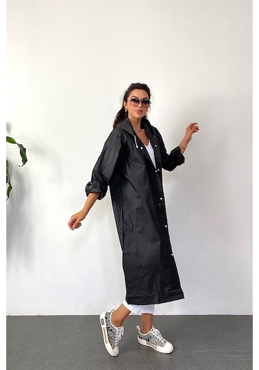 Marlux M21M Unisex Kapüşonlu Çıtçıtlı Eva Yağmurluk - Siyah