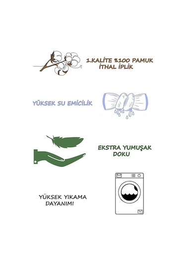 %100 Pamuklu Yumuşak Su Emici Naturel 50/90 4 Adet Havlu