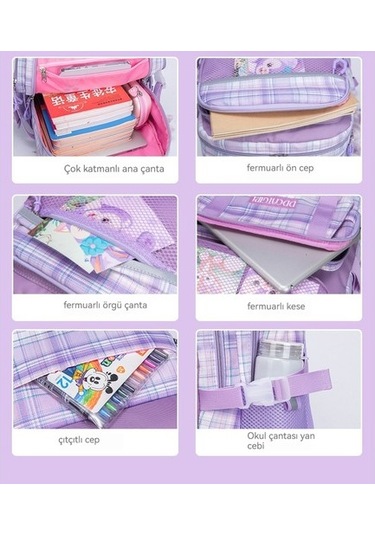 Goldenqian Kız Sırt Çantası, Çocuklar Için Büyük Kapasiteli Omurga Sırt Çantası 2tkokz Mor