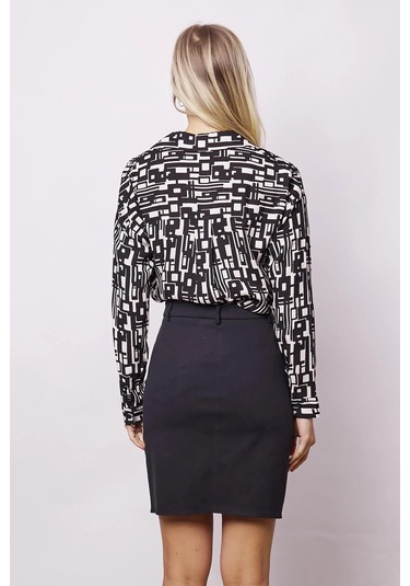 Kadın Cep Detaylı Diz Üstü Hafif Likralı Pamuklu Kumaş Kalem Etek-siyah Siyah