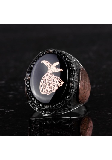 925 Ayar Gümüş El Yapımı Erkek Yüzük - Davut Yıldızı Yüzüğü Sema Töreni Gümüş