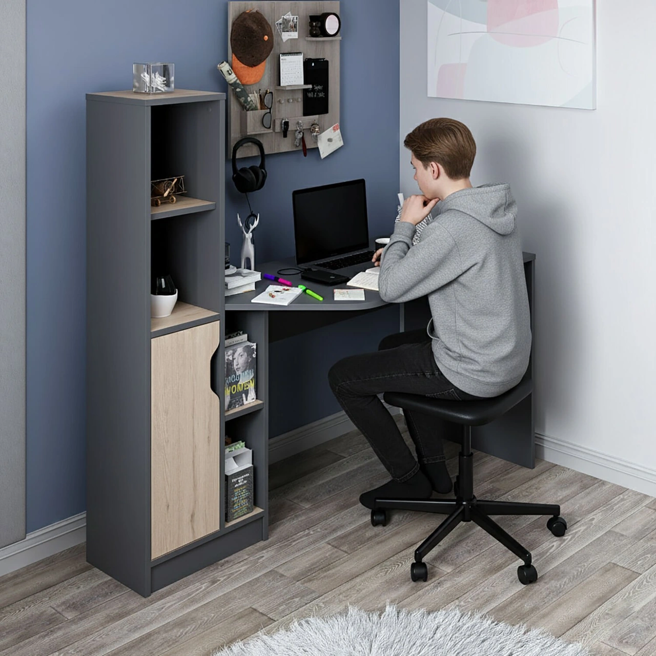 Viora Çalışma Masası - Antrasit/derin Sepet Çok Renkli