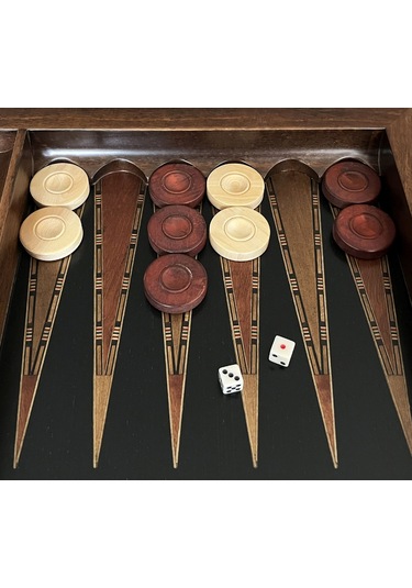 Helena Wood Art Genius El Oyması Ahşap Tavla Seti Siyah