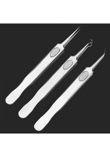 Vkemall 3'lü Paslanmaz Çelik Siyah Nokta Ve Sivilce Temizleme Seti - Cilt Bakımı Ve Hijyen İçin Profesyonel Araçlar