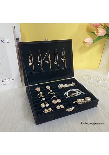 Elmpaly Siyah 1 Adet Vintage Açık Bej Kumaş Mücevher Kutusu Yumuşak Kadife Astarlı Kilitlenebilir