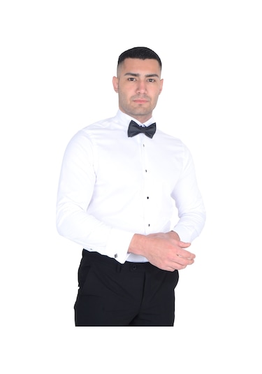 Cengiz İnler Ata Yaka Taş Düğmeli Slimfit Damatlık Gömlek 001