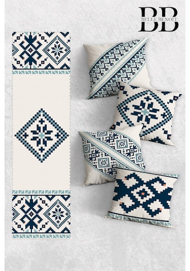 Belle Benoit Baskılı Runner & Koltuk Kırlent Kılıfı Set Desen3