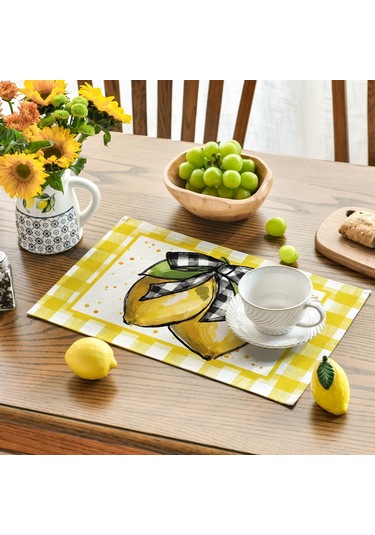 Buffalo Ekose Limon Placematları, 12x18 İnç, 4 Set 2
