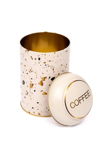 Terrazzo Cream Desenli Yuvarlak Metal Kutu, 10.5 X 15 Cm, 1.1 Lt