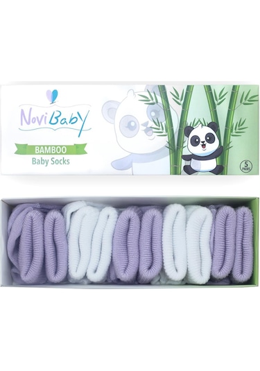 Novibaby 5'li Bambu Yenidoğan Bebek Çorabı I Purpy I 0-6 ay "Karışık Renkli"