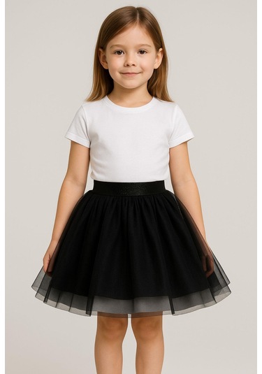 Gala Kız Çocuk Beli Lastikli Tütülü Etek Siyah