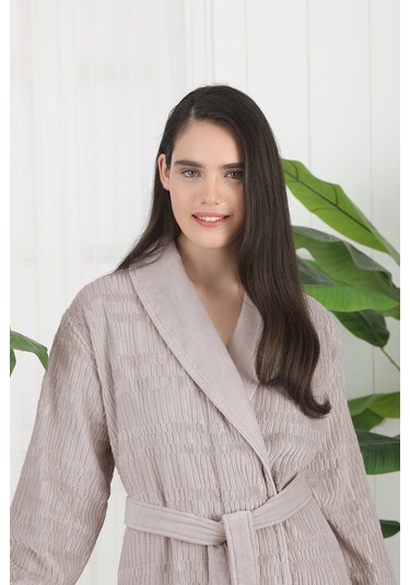 Sadem Organik Spruce Şal Yaka Bornoz Bej