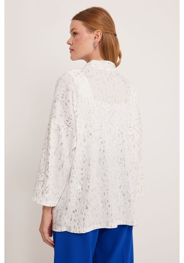 Bigdart Kadın Gümüş Varaklı Örme Kimono 5925 001